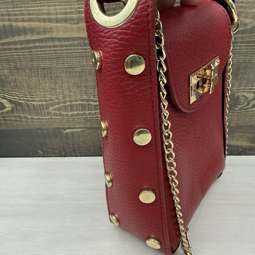 Anna Paola Italy Leather Crossbody Purse Bag Red Chain Cellphone - Picture 3 of 10